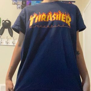 Thrasher tee shirt with flames logo